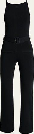 Courr&egrave;ges Belted Milano Knit Sleeveless Flare Jumpsuit