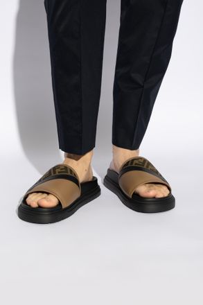 Fendi Slides With Monogram, Mens, Brown