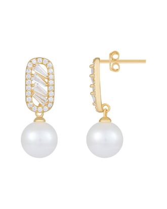 Splendid Pearls Silver 9-9.5Mm Pearl Cz Earrings