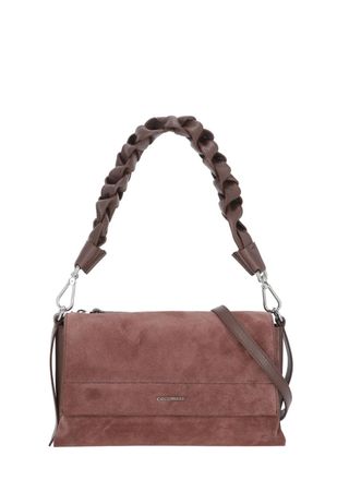 Coccinelle Small Suede Leather Shoulder Bag with Woven Handle