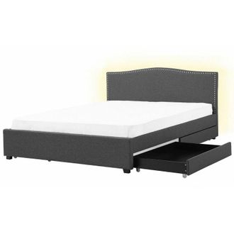 Beliani Beliani - Letto Imbottito Tessuto Grigio con Cassetti e led Bianco 180 x 200 cm Montpellier