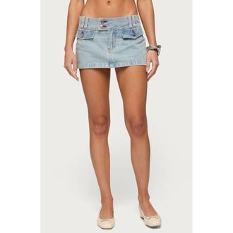 Edikted Rae Low Rise Denim Miniskort in Light-Blue at Nordstrom, Size X-Small