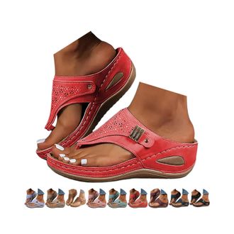 Generic Orthopedic Sandals Women Toe Post Wedge Sandals for Women Uk Arch Support Wedge Fit Flip Flops Wide Fit Summer Slides Non-slip Beach Shoes Lightweight