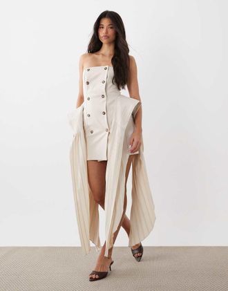 Asos Vestito corto sartoriale color avorio con pieghe sui fianchi-Bianco
