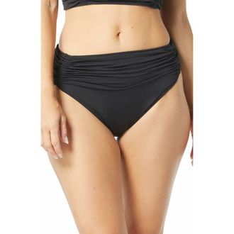 Carmen Marc Valvo Solid Shirred Bikini Bottom in 001-Black at Nordstrom, Size X-Large