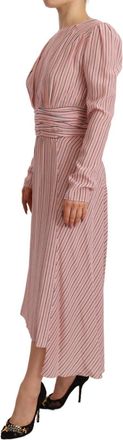 Ermanno Scervino Pink Stripes Long Sleeves Sheath Midi Womens Dress (Pre-Owned)