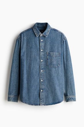 H&M Jeanshemd in Loose Fit - Mittelblau