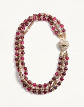 Valentino Garavani Collana Coeur Royal In Metallo, Smalto, Vetro Godronato, Perle E Cristalli Donna ORO/CRYSTAL UNI
