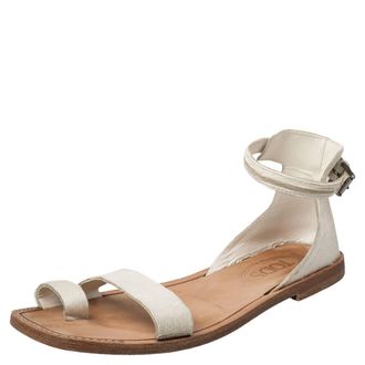 Tod's Tods White Calf Hair Ankle Strap Sandals