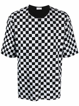 Saint Laurent check-print T-shirt - Black
