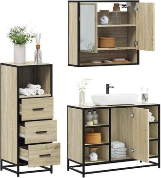 vidaXL Set Mobili da Bagno 3 pz Rovere Sonoma in Legno Multistrato - Vidaxl