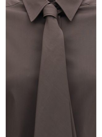 Brunello Cucinelli Womens Cotton-Blend Shirt With Tie Chocolate