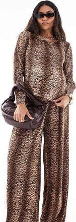 Mama Licious Mamalicious Maternity plisse wide leg pants in leopard print - part of a set-Multi