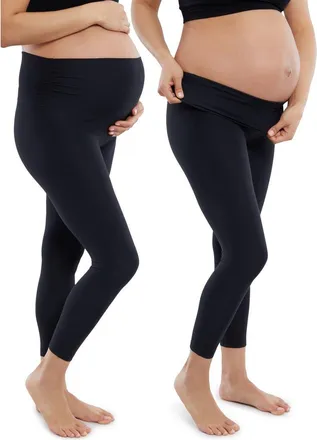 Ingrid & Isabel Set of 2 Fold Down Waist Maternity Leggings in Black/black at Nordstrom, Size Medium