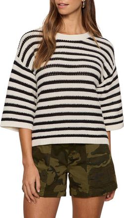Sanctuary Elle Stripe Crochet Knit Sweater in Black/Chalk White at Nordstrom, Size Xx-Large