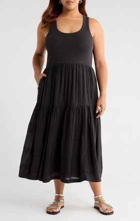 Treasure & Bond Mixed Media Cotton Blend Maxi Dress in Black at Nordstrom Rack, Size 3X