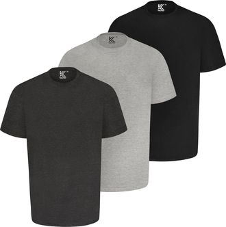 KAM T Shirts Three Pack Short Sleeve Crew Neck Casual Tops Mens 2XL-8XL 500V (UK, Alpha, 7XL, Plus, Regular, BLK/Grey/Charc)