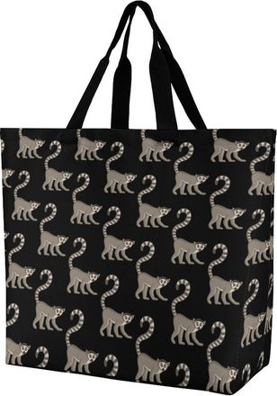 Generic Ring-tailed Lemur Reusable Grocery Bag Large Capacity Foldable Shopping Tote with Inner Pocket
