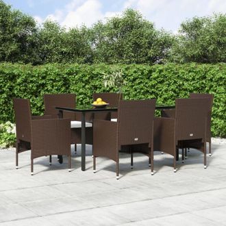 vidaXL Juego De Comedor De Jard&iacute;n 7 Piezas Con Cojines Marr&oacute;n Y Negro Vidaxl
