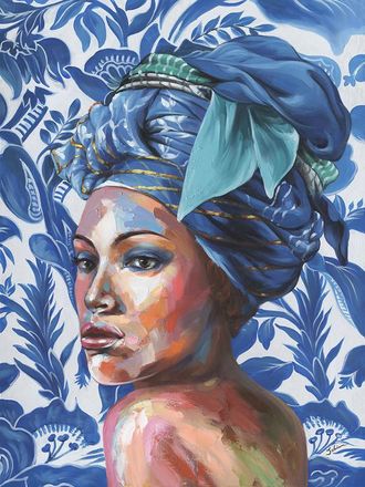HERDASA Cuadro, Mujer Turbante Azul 100x70x3 Cm