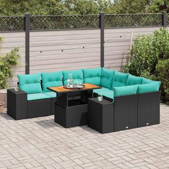 vidaXL Vidaxl Set De Sof&aacute;s De Jard&iacute;n Con Cojines 9 Pzas Rat&aacute;n Sint&eacute;tico Negro