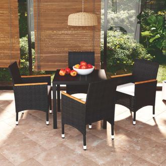 vidaXL Vidaxl - Juego Muebles Jard&iacute;n 5 Pzas Con Cojines Rat&aacute;n Sint&eacute;tico Negro