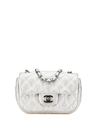 Chanel 2014 Mini Perforated Lambskin Punch Flap crossbody bag - Silver