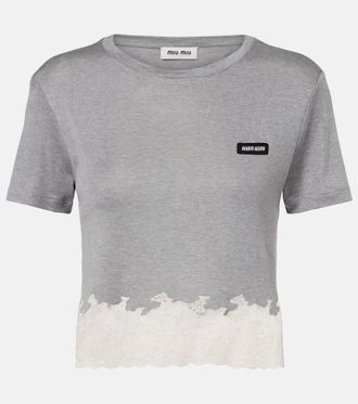 Miu Miu Lace-trimmed silk jersey crop top