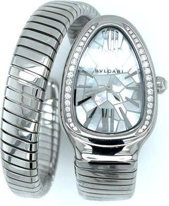 Bulgari Pre-owned Bvlgari Serpenti Tubogas Diamond Mother of Pearl Dial Ladies Watch 104004