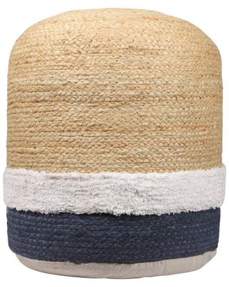 LR Home Anika Coastal Tufted Striped Handmade Textured Jute Pouf