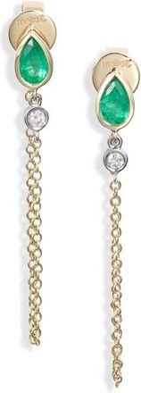 Meira T Emerald & Diamond Front/Back Earrings in Yellow Gold at Nordstrom
