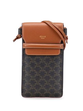 Celine 2022 Triomphe Coated Canvas Phone Pouch Flap crossbody bag - women - Fabric/Calf Leather - One Size - Brown