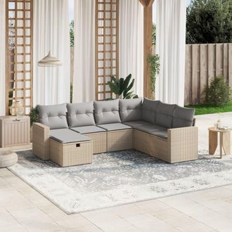 vidaXL Juego De Sof&aacute;s Jard&iacute;n Con Cojines Beige Mezcla 7 Pzas Rat&aacute;n Pe Vidaxl
