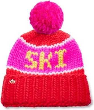 Lele Sadoughi The Ski Faux Fur Pompom Merino Wool Beanie in Red at Nordstrom
