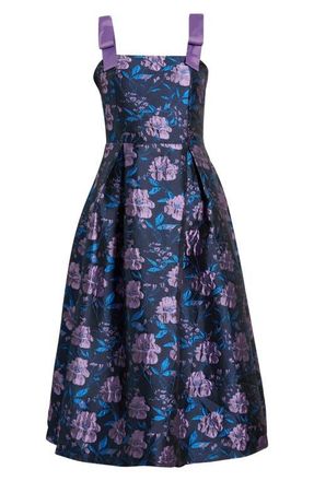 Sugarlips Willa Floral Dina Pleated Midi Dress in Navy-Multi at Nordstrom, Size X-Large