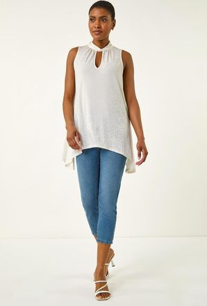 Roman Foil Rose Twist Neck Top