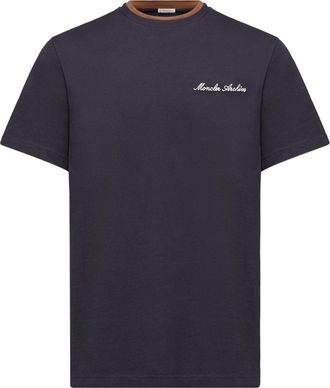 Moncler Moncler Embroidered Logo Cotton T-shirt, Men, Blue, Size: 3xl