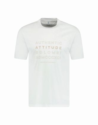 Brunello Cucinelli Mens Brunello Cucinelli Crew Neck Attitude T-Shirt White & Beige - Size: 38