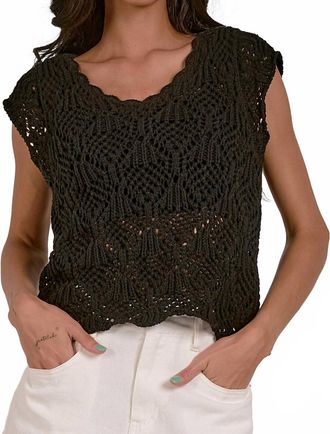 Elan Crochet Cap Sleeve Sweater In Black
