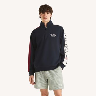 Nautica Mens Colorblock Quarter-Zip Mock-Neck