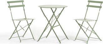 Siediti Fuori e Dentro Conjunto de balcón plegable en metal con mesa redonda verde