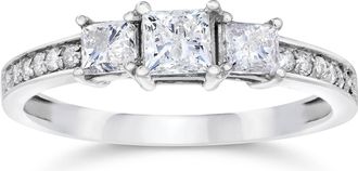 Pompeii3 3/4ct Three Stone Princess Cut Diamond Engagement Ring 14K White Gold Size Selectable