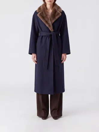 P.A.R.O.S.H. P. A.R. O.S. H. Cappotto lungo a vestaglia in lana Merino con collo in pelliccia
