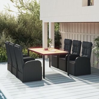 vidaXL Set De Comedor De Jard&iacute;n 7 Pzas Y Cojines Rat&aacute;n Sint&eacute;tico Negro Vidaxl