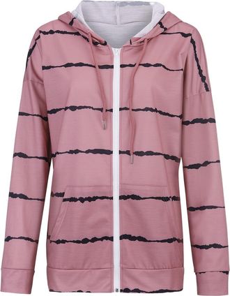Generic Prime Deals of The Day Prime Sale Zip Up Hoodie Women Oversized Stripe Long Sleeve Hooded Sweatshirts Fashion Lightweight Drawstring Blouse Tops Casua