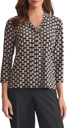 Kasper Geo Print Tie Neck Top in Soft Sand Multi at Nordstrom, Size X-Large