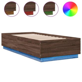 Berkfield Home Bed Frame with LED without Mattress Brown Oak 100x200 cm