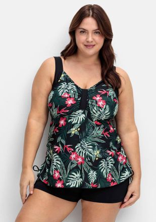 Sheego Tankini-Top SHEEGO, Damen, Gr. 40, Cup B, schwarz (schwarz, gemustert), Elasthan, Polyamid, Bikini-Oberteile Tankini-Top