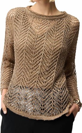 Joseph Ribkoff Sequined Open Knit Sweater Top In Tigers Eye