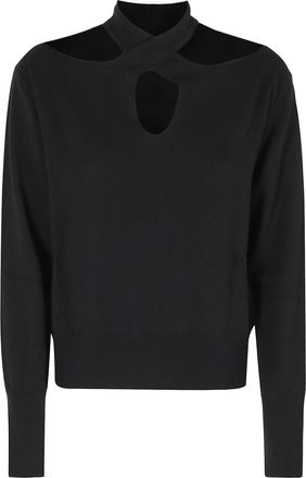 Federica Tosi Black Cross-Neck Cutouts Wool-Blend Sweater